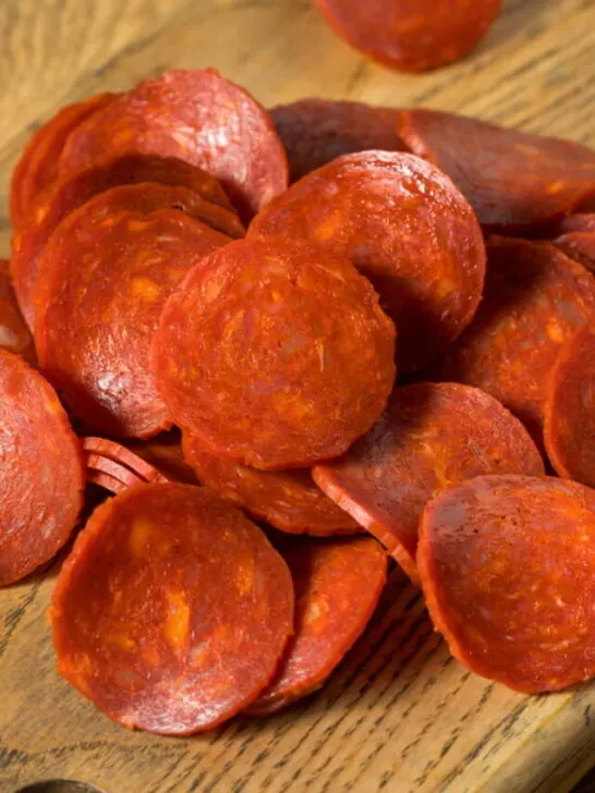 pepperoni on chopping board