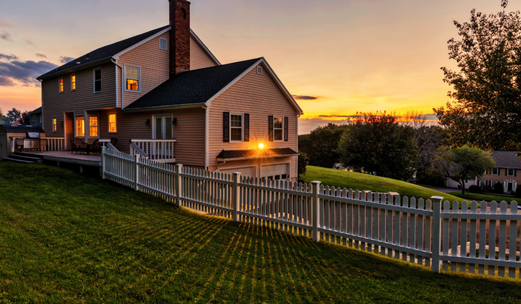 Beautiful colonial American house at sunset

