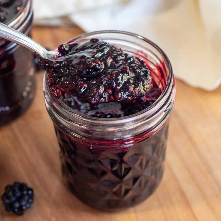 blackberry jam in a clear jar