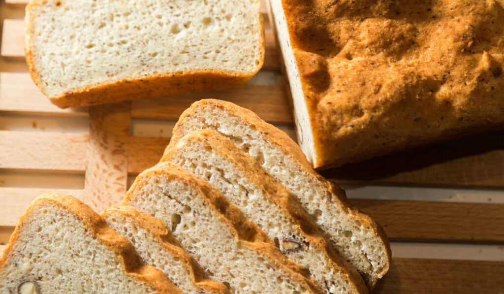 Close-up of gluten free bread with almonds.