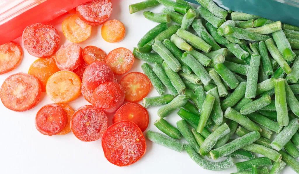 frozen tomatoes and beans cut into pieces