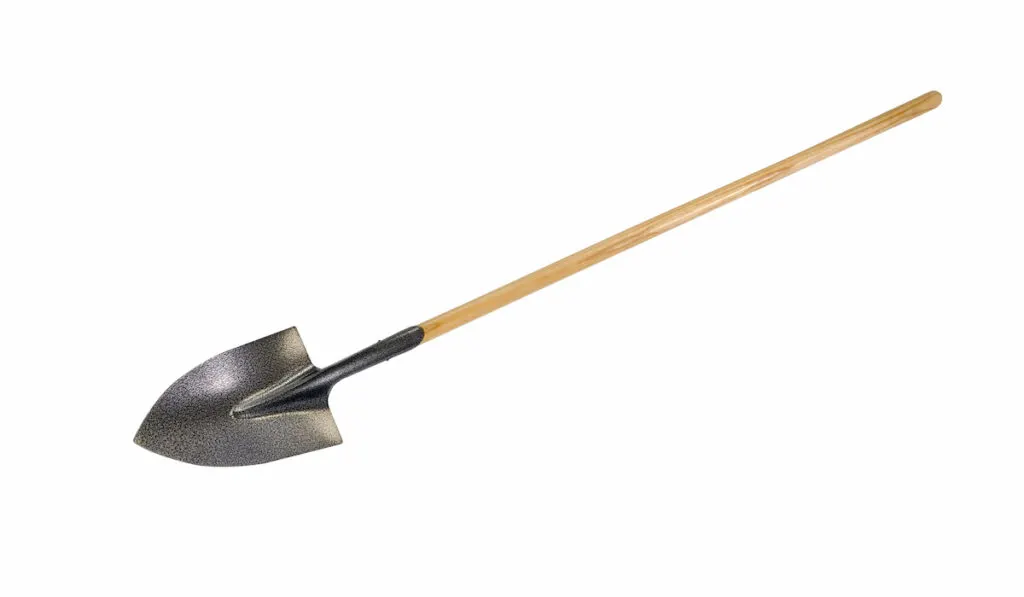 Pointed Digger Shovel with wooden handle on white background