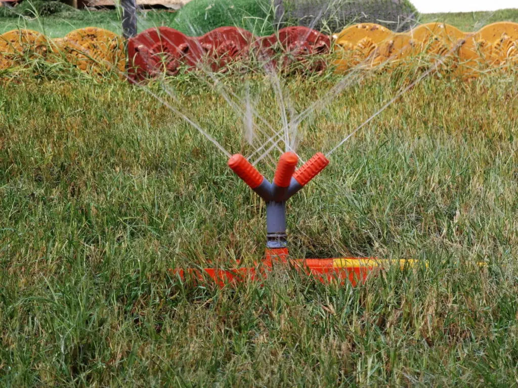 Rotary Irrigation sprinkling water in a garden