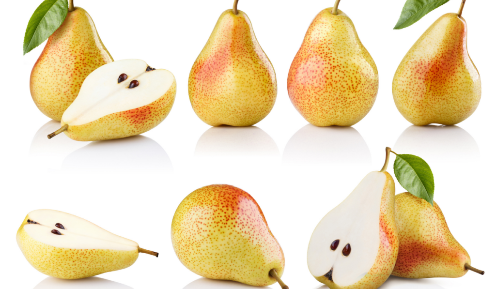 Big collection of ripe pears, isolated on white background
