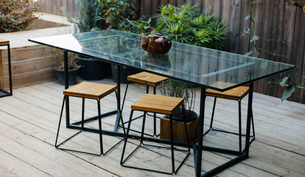 Glass table in the patio