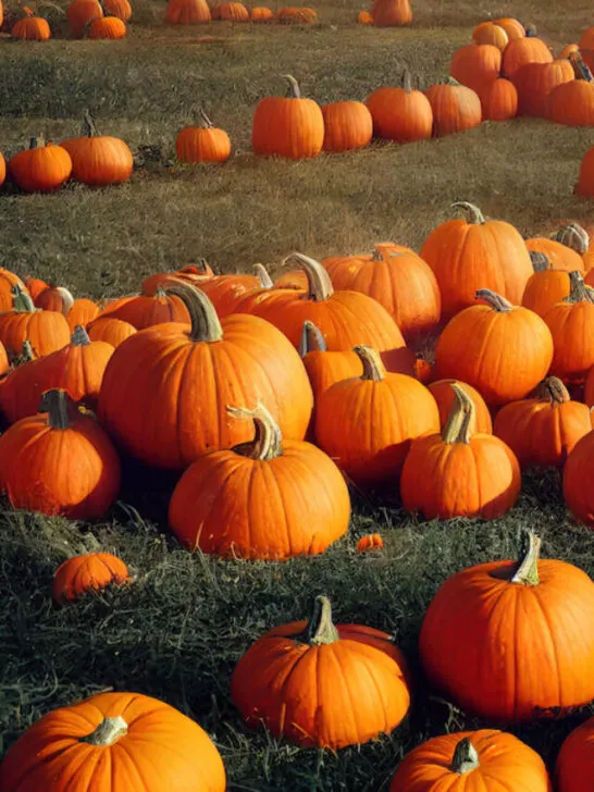 a field filled with pumpkins